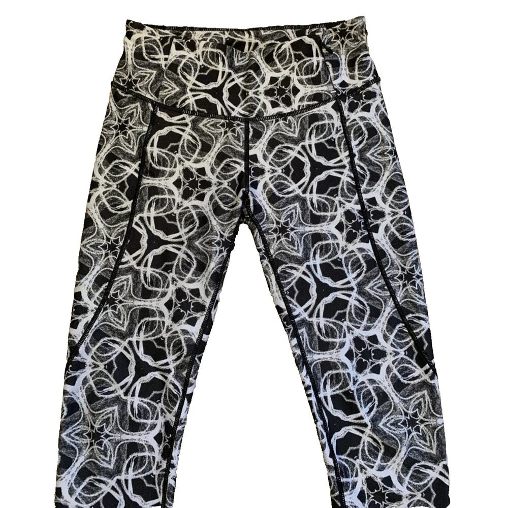 CALIA Womens Ruched Calf Zip Pocket Athletic Leggings BLACK GRAY WHITE SMALL
